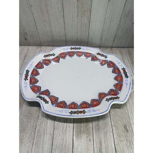 Vtg Stunning Red Stamp Chinese Heavy Porcelain Platter Tray 13" x 10" - Picture 4 of 10